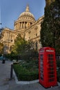 St Pauls Cathedral and Red Telephone Box in London, UK Royalty Free Stock Photo