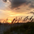 A beautiful sunset over the Gulf of Mexico is viewed from the beach at Treasure Island, Florida Royalty Free Stock Photo