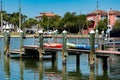 Colorful kayaking on small pier. St. Pete Florida. Abril 28, 2019.