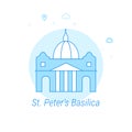 St. Peter Basilica, Rome Flat Vector Illustration, Icon. Light Blue Monochrome Design. Editable Stroke