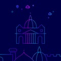 St. Peter Basilica, Rome Vector Line Icon, Illustration on a Dark Blue Background. Related Bottom Border