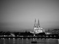 St Peter Cathedral and Hohenzollern Bridge over river Rhine in K Royalty Free Stock Photo