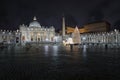 St. Peter`s Basilica, the Christmas tree and the nativity scene. Royalty Free Stock Photo
