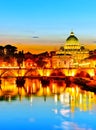 St. Peter`s Basilica at dusk in Rome Royalty Free Stock Photo