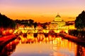 St. Peter`s Basilica at dusk in Rome Royalty Free Stock Photo