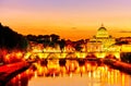 St. Peter`s Basilica at dusk in Rome Royalty Free Stock Photo