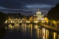 St. Peter`s Basilica and Ponte Sant angelo at dusk in vatican ci Royalty Free Stock Photo