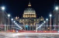 St. Peter`s Basilica in Rome in the evening. Night photography Royalty Free Stock Photo