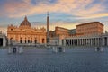 St. Peter`s basilica on Saint Peter`s square in Vatican at sunrise, center of Rome, Italy Royalty Free Stock Photo