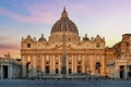 St. Peter`s basilica on Saint Peter`s square in Vatican at sunrise, center of Rome, Italy Royalty Free Stock Photo