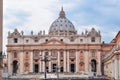 St. Peter`s Basilica on St. Peter`s square in Vatican at sunset, center of Rome, Italy Royalty Free Stock Photo