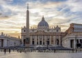 St. Peter\'s basilica on St. Peter\'s square in Vatican at sunset, center of Rome, Italy Royalty Free Stock Photo