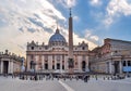 St. Peter`s Basilica on St. Peter`s square in Vatican at sunset, center of Rome, Italy Royalty Free Stock Photo