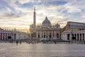 St. Peter`s basilica on St. Peter`s square in Vatican at sunset, center of Rome, Italy Royalty Free Stock Photo