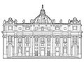 St. Peter`s Basilica, Vatican City, Italy: Vector Illustration Hand Drawn Landmark Cartoon Art