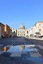 St. PeterÃ¢â¬â¢s Basilica Vatican City puddle reflection. Rome, Italy. Royalty Free Stock Photo