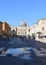 St. PeterÃ¢â¬â¢s Basilica Vatican City puddle reflection. Rome, Italy. Royalty Free Stock Photo