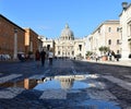 St. PeterÃ¢â¬â¢s Basilica Vatican City puddle reflection. Rome, Italy. Royalty Free Stock Photo