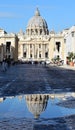 St. PeterÃ¢â¬â¢s Basilica Vatican City puddle reflection. Rome, Italy. Royalty Free Stock Photo