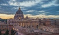 St Peter`s Basilica and the Vatican City at sunset. Royalty Free Stock Photo