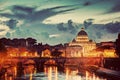 St. Peter's Basilica, Vatican City. Tiber river in Rome, Italy at late sunset, evening. Royalty Free Stock Photo