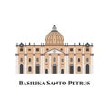 St. Peter`s Basilica in Vatican, Rome, Italy flat design vector illustration. It is a church built in the Renaissance style. This