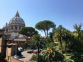 St. Peter`s Basillica Dome and Gardens of Vatican City Royalty Free Stock Photo