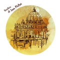 St. Peter`s Cathedral, Rome, Italy. Hand drawn vector illustration on white background. Saint Pietro Basilica.