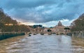 St. Peter`s cathedral and Tiber river at evening in Rome Royalty Free Stock Photo