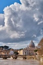 St. Peter`s cathedral and Tiber river in Rome Royalty Free Stock Photo