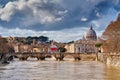 St. Peter`s cathedral and Tiber river in Rome Royalty Free Stock Photo