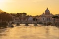 St. Peter`s cathedral and Tiber river at sunset in Rome Royalty Free Stock Photo