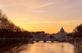 St. Peter`s cathedral and Tiber river at sunset in Rome Royalty Free Stock Photo