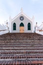 St. Peter`s church located in St George`s, Bermuda - Wide angle view with beautiful blue sky. Royalty Free Stock Photo