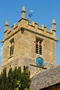 St Peter's Church Tower Blue Clock Face - Stanway Cotswolds Royalty Free Stock Photo