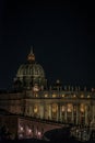 St Peter`s dome anf facade at night, Vatican city Royalty Free Stock Photo