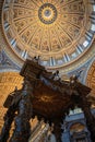 St Peter`s dome by Michelangelo Buonarroti with Bernini`s baldacchino, Vatican city Royalty Free Stock Photo