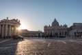 St. Peter`s Square and Basilica at sunset Royalty Free Stock Photo