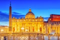 St. Peter`s Square and St. Peter`s Basilica, Vatican City in the Royalty Free Stock Photo