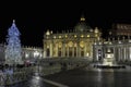 St. Peter`s Square illuminated at night and decorated for Christmas Royalty Free Stock Photo