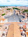 St. Peter`s Square and Rome panoramic cityscape. View from dome of St. Peters Basilica