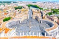 St. Peter`s Square and Rome panoramic cityscape. View from dome of St. Peters Basilica