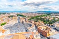 St. Peter`s Square and Rome panoramic cityscape. View from dome of St. Peters Basilica