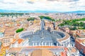 St. Peter`s Square and Rome panoramic cityscape. View from dome of St. Peters Basilica