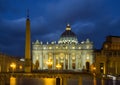 St. Peter`s Square at Sunset. Vatican City, Rome Royalty Free Stock Photo