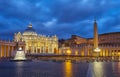 St. Peter`s Square at Sunset. Vatican City Royalty Free Stock Photo