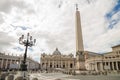 St PeterÃÂ´s square in Vatican City with obelisk, street lamp and St Peter Basilica on a cloudy day, Rome, Italy. Top view. Royalty Free Stock Photo