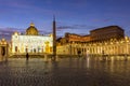 St. Peter`s square in Vatican at night, center of Rome, Italy translation Royalty Free Stock Photo