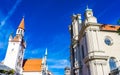 St Peter's Church and old Town Hall tower next to Viktualienmarkt in Munich Royalty Free Stock Photo