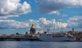 St. Petersbug, Russia - August 5, 2015: Cruise liner Wind Surf of Windstar Cruises Luxury Lines departs from the Neva river.